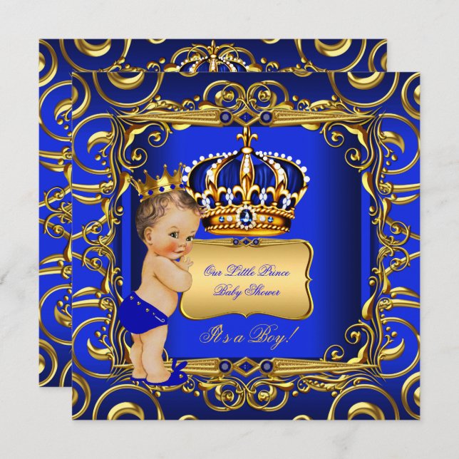 Little Prince Baby Dusche Blue Brünett Baby Boy Einladung (Vorne/Hinten)
