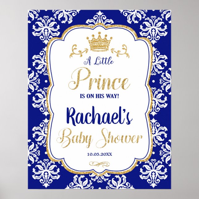 Little Prince Baby Dusche Royal Blue Begrüßungszei Poster (Vorne)