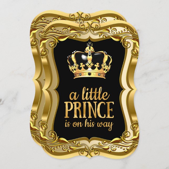 Little Prince Baby Shower Black Imitats Gold Foil Einladung (Vorne/Hinten)