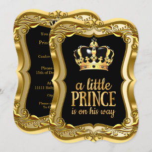 Little Prince Baby Shower Black Imitats Gold Foil Einladung