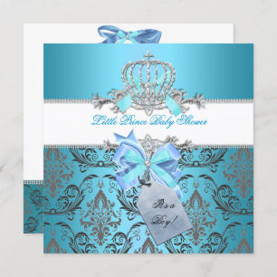 Little Prince Baby Shower Boy Aquamarin Blue Crown Einladung