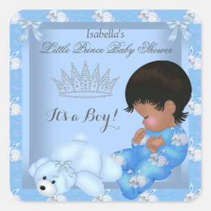 Little Prince Baby Shower Boy Blue Bunny AM Quadratischer Aufkleber