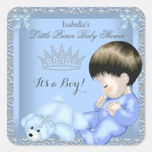 Little Prince Baby Shower Boy Blue Damask Toy 4 Quadratischer Aufkleber
