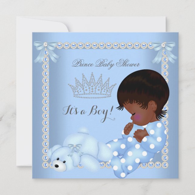 Little Prince Baby Shower Boy Blue Pearl A2 Einladung (Vorderseite)