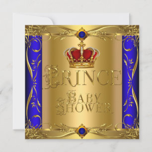 Little Prince Baby Shower Boy Blue Red Crown Einladung