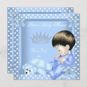 Little Prince Baby Shower Boy Blue White Polka dot Einladung