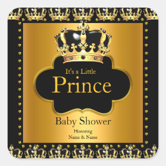 Little Prince Baby Shower Boy Crown Black Gold Quadratischer Aufkleber