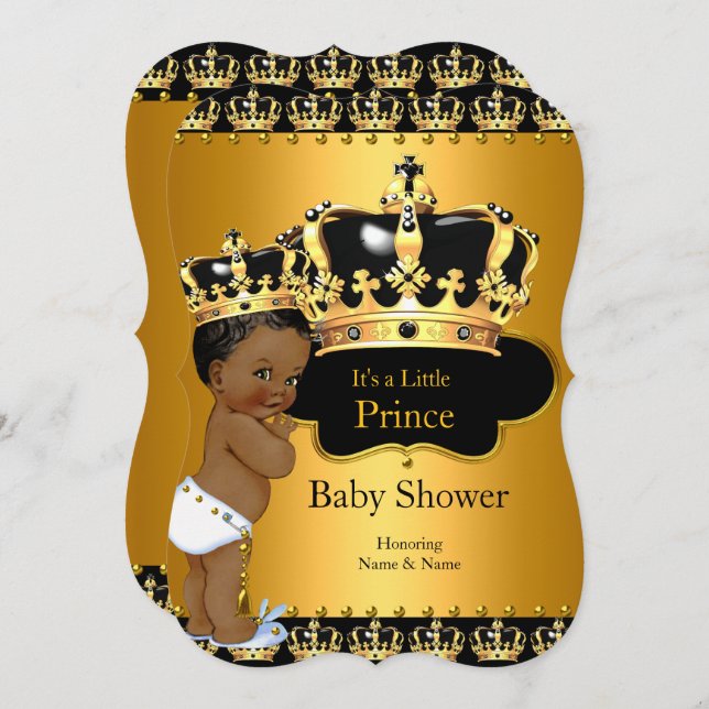 Little Prince Baby Shower Boy Crown Ethnic Einladung (Vorne/Hinten)
