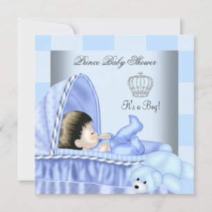 Little Prince Baby Shower Boy Patchwork Blue Einladung