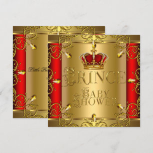 Little Prince Baby Shower Boy Red Gold Crown Einladung