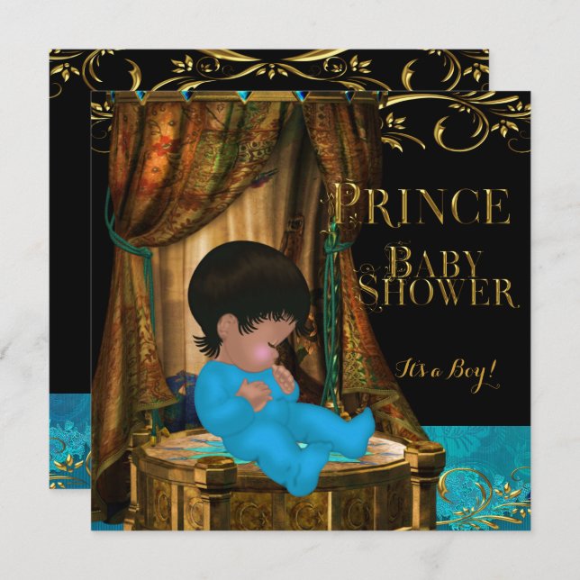 Little Prince Baby Shower Boy Regal Aquamarin Crow Einladung (Vorne/Hinten)