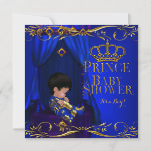 Little Prince Baby Shower Boy Regal Blue Crown 2 Einladung