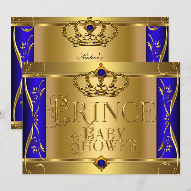 Little Prince Baby Shower Boy Regal Blue Crown 9 Einladung (Vorne/Hinten)