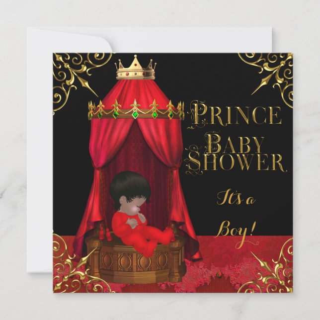 Little Prince Baby Shower Boy Regal Red Crown 2 Einladung (Vorderseite)