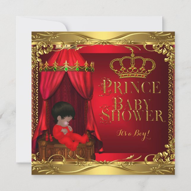 Little Prince Baby Shower Boy Regal Red Crown 5 Einladung (Vorderseite)