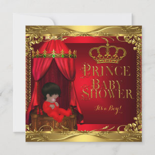 Little Prince Baby Shower Boy Regal Red Crown 5 Einladung