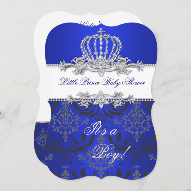 Little Prince Baby Shower Boy Royal Blue Crown 2 Einladung (Vorne/Hinten)