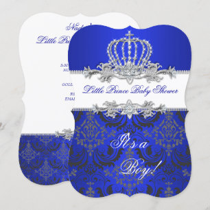 Little Prince Baby Shower Boy Royal Blue Crown 2 Einladung