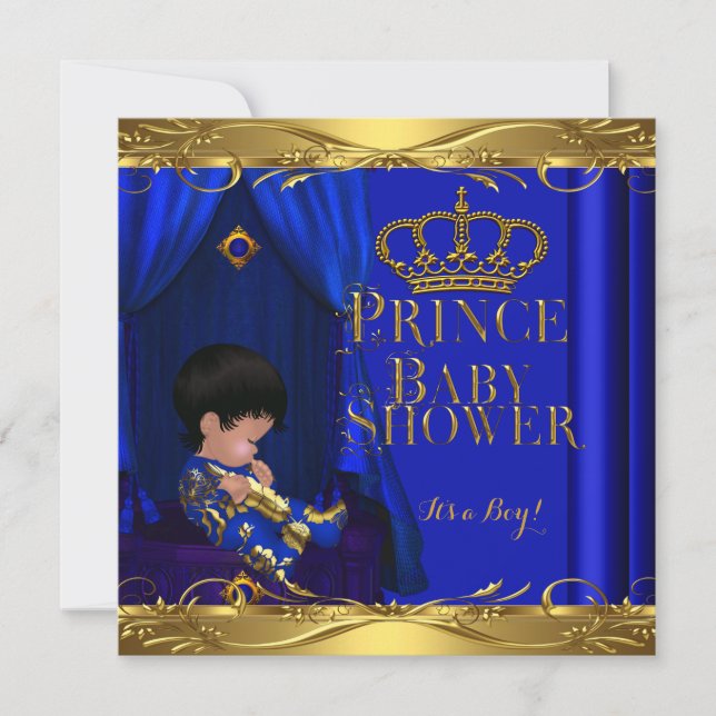 Little Prince Baby Shower Boy Royal Blue Crown 5z Einladung (Vorderseite)