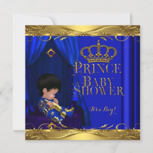 Little Prince Baby Shower Boy Royal Blue Crown 5z Einladung