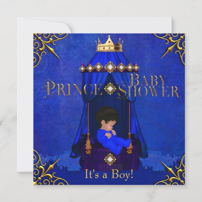 Little Prince Baby Shower Boy Royal Blue Crown Einladung (Vorderseite)