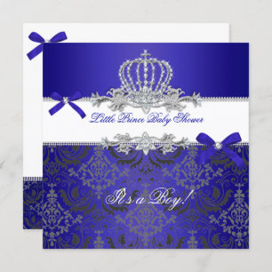 Little Prince Baby Shower Boy Royal Blue Crown Einladung