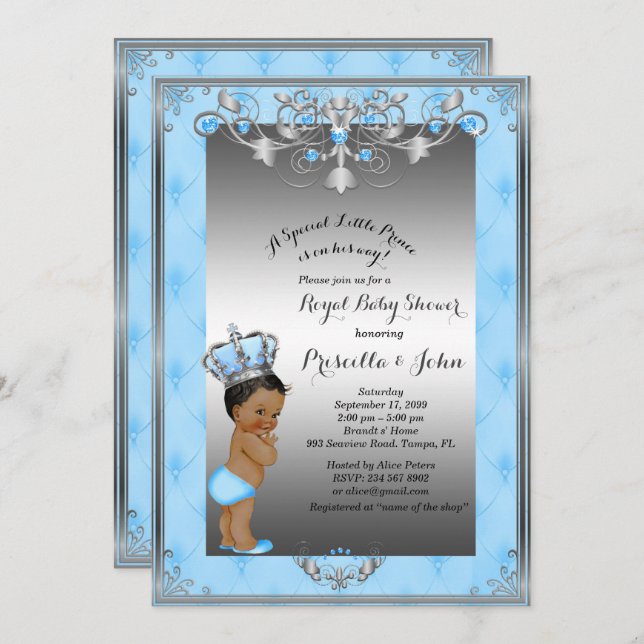 Little Prince Baby Shower Einladung, Royal SILVER Einladung (Vorne/Hinten)