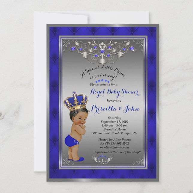 Little Prince Baby Shower Einladung, Royal SILVER Einladung (Vorderseite)