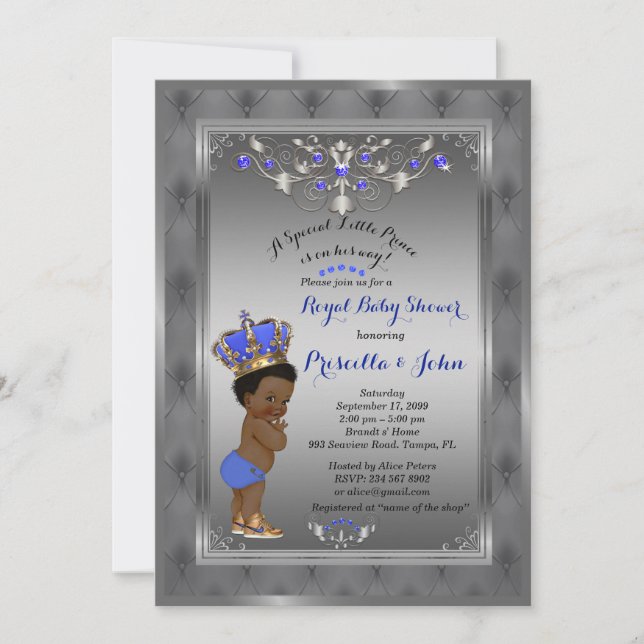 Little Prince Baby Shower Einladung, Royal SILVER Einladung (Vorderseite)