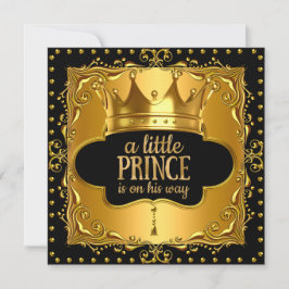 Little Prince Baby Shower Gold Foil Crown Black Einladung