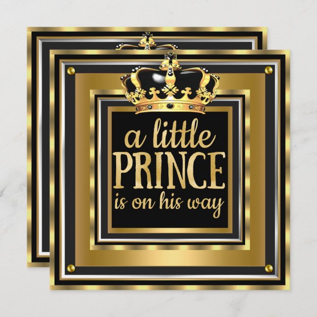 Little Prince Baby Shower Gold Imitate Folie Black Einladung (Vorne/Hinten)