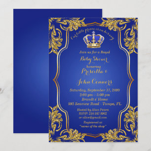 Little Prince Baby Shower Invasion, Gold, Blau Einladung