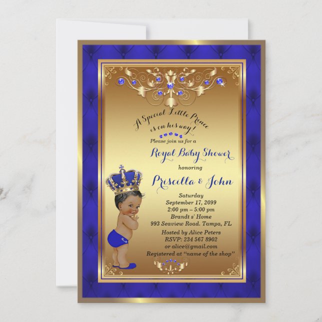 Little Prince Baby Shower Invitation, Royal Blue 2 Einladung (Vorderseite)