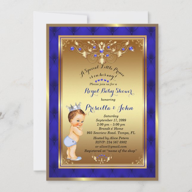 Little Prince Baby Shower Invitation, Royal Blue 2 Einladung (Vorderseite)