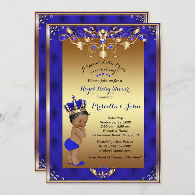 Little Prince Baby Shower Invitation, Royal Blue Einladung (Vorne/Hinten)