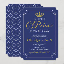 Little Prince Baby Shower Royal Blue Gold Invitati Einladung