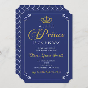 Little Prince Baby Shower Royal Blue Gold Invitati Einladung