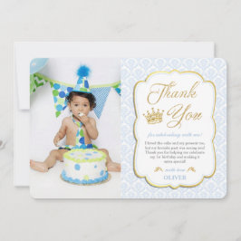 Little Prince Birthday Blue Damask Picture Dankeskarte