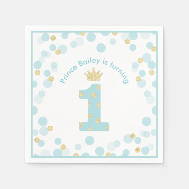 Little Prince Blue Gold 1. Geburtstag Party Serviette (Vorderseite)