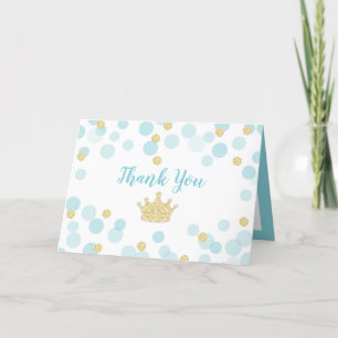 Little Prince Blue Gold Confetti Dots Baby Dusche Dankeskarte