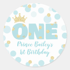 Little Prince Blue Gold Confetti Geburtstagsparty Runder Aufkleber