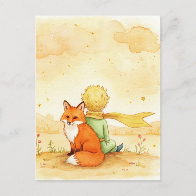 Little Prince Fox Watercolor Postcard Postkarte (Vorderseite)