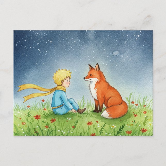 Little Prince Fox Watercolor Postcard Postkarte (Vorderseite)