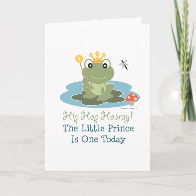 Little Prince Frog 1st Birthday Greeting Card Karte (Vorderseite)