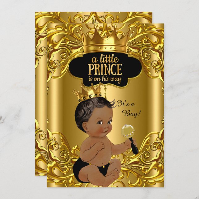 Little Prince ist auf dem Weg Baby Shower Ethnic Einladung (Vorne/Hinten)