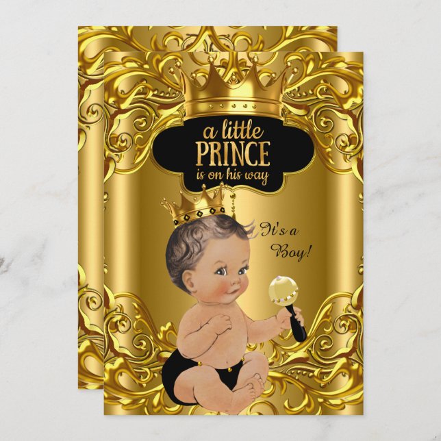 Little Prince ist auf dem Weg Babydusche Brünett Einladung (Vorne/Hinten)