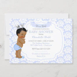 Little Prince Light Blue Silver Baby Boy Einladung
