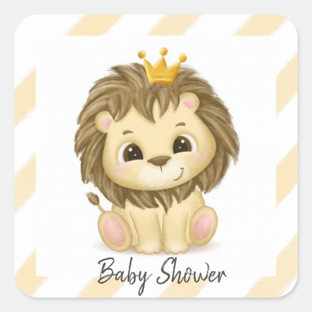Little Prince Lion Boy Baby Dusche Quadratischer Aufkleber (Vorderseite)