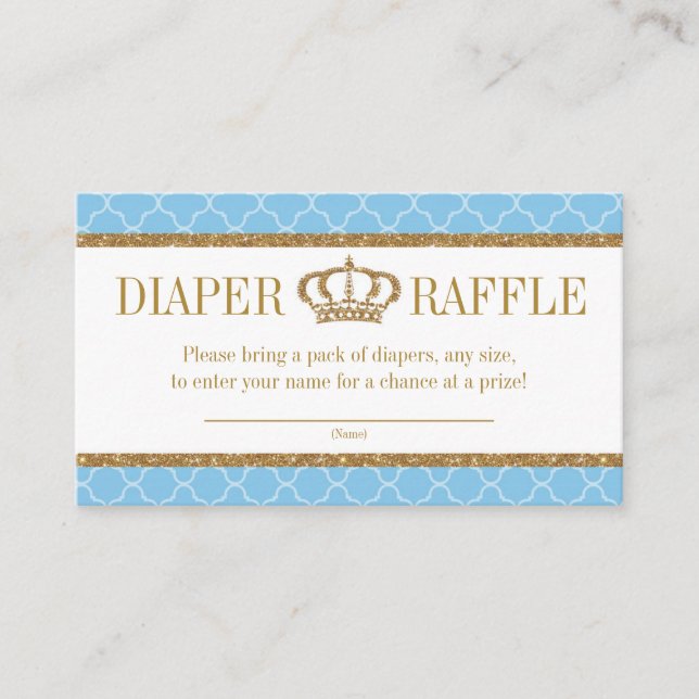 Little Prince Royal Baby Blue & Gold Diaper Raffle Begleitkarte (Vorderseite)