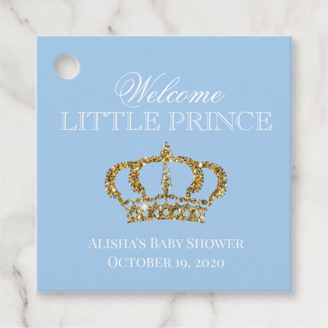 Little Prince Royal Baby Blue und Gold Baby Dusche Geschenkanhänger (Vorderseite)